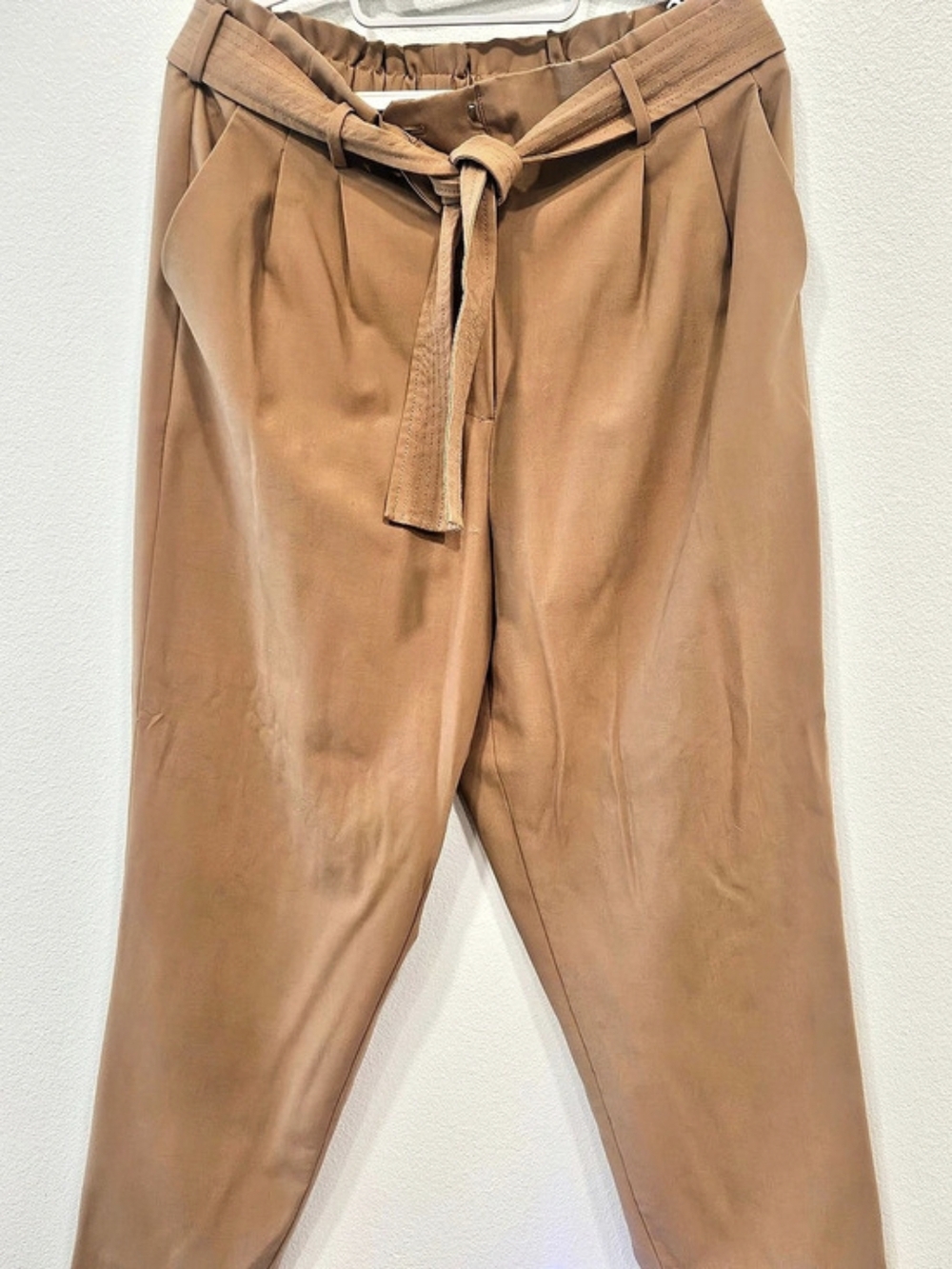 Calvin Klein High-Rise Paperbag Tie-Waist Pants Brown Size 6